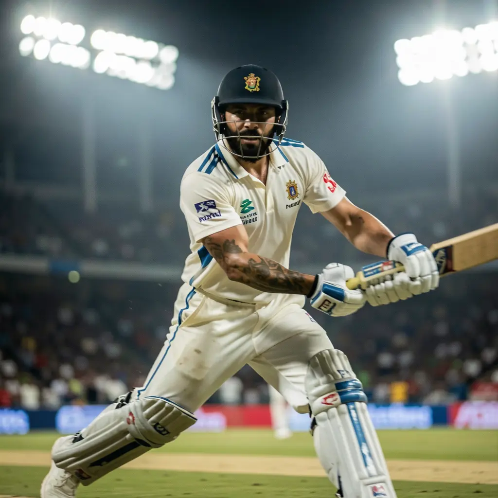 Dynamic close-up of a cricket batsman in motion under stadium lights symbolizing live match betting excitement with 558H APP in Bangladesh